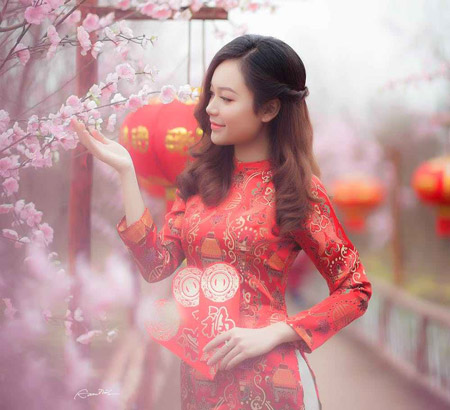 A Chinese girl picking flowers
